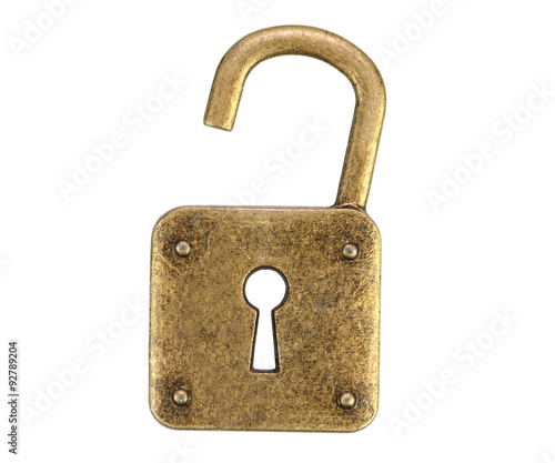 Old, vintage padlock ( open )isolated on white background