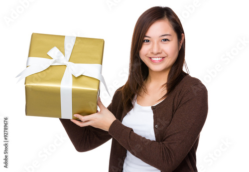 Young woman hold with giftbox