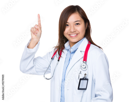 Female doctor with finger point up