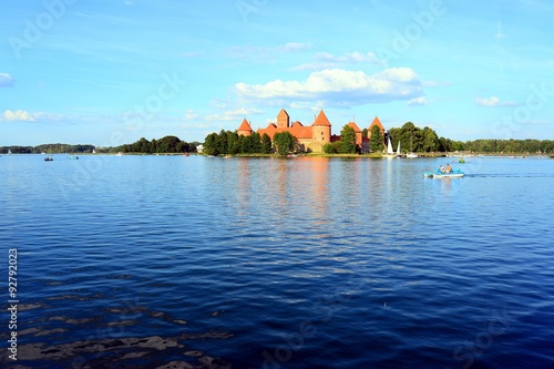 Galves lake,Trakai old red bricks castle view photo