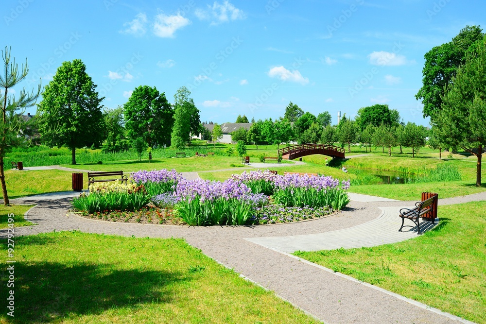Bridge over pond in Viesintos village Anyksciai district