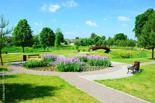 Obraz na płótnie Bridge over pond in Viesintos village Anyksciai district w salonie