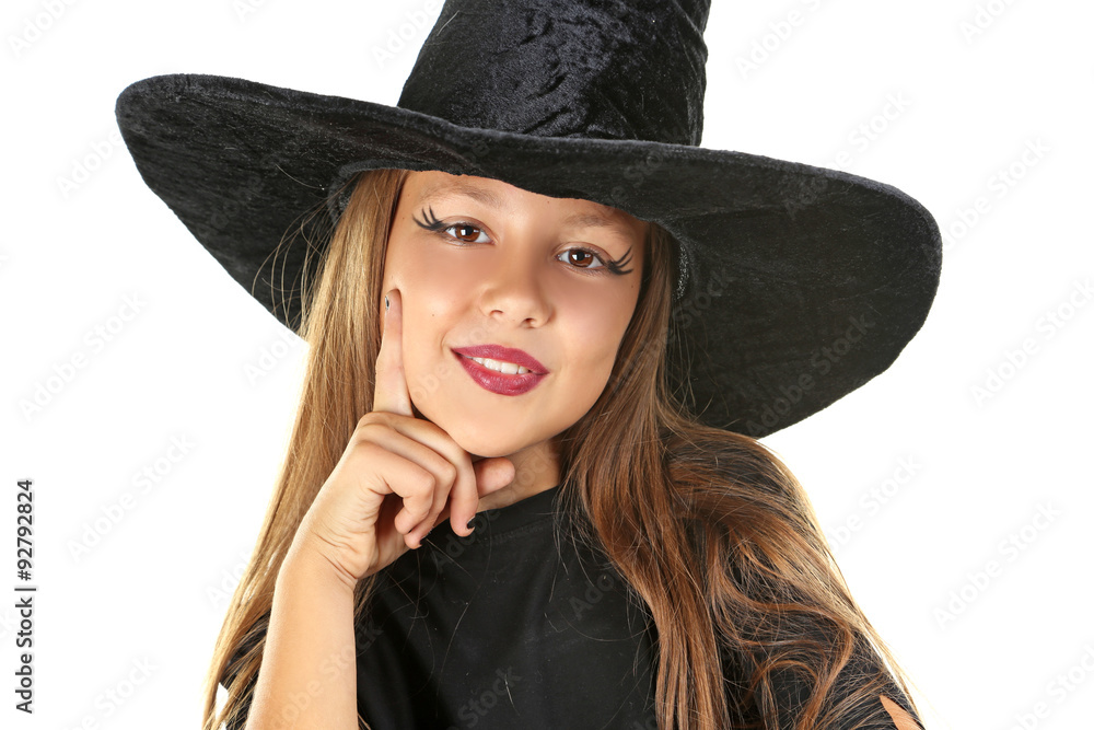 Beautiful girl witch on a white background Beautiful girl witch on a white background