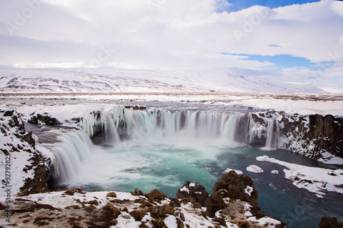 Waterfall Godafoss in wintertime  Iceland