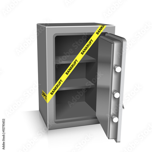 Open safe deposit 3D. Bankruptcy concept. Vector illustration