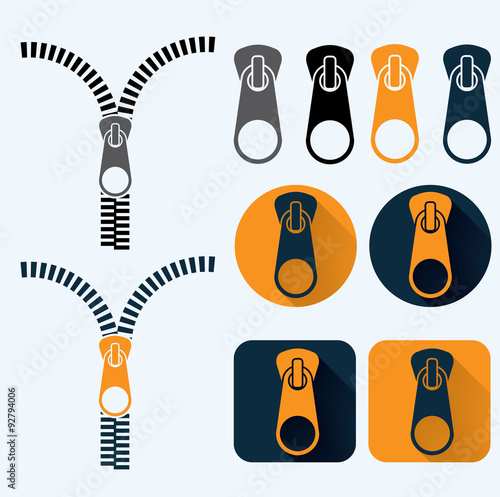 zipper illustration and icons set flat design