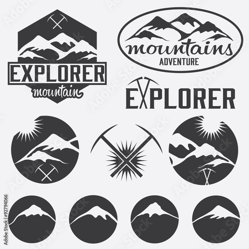 set of vintage labels mountain adventure