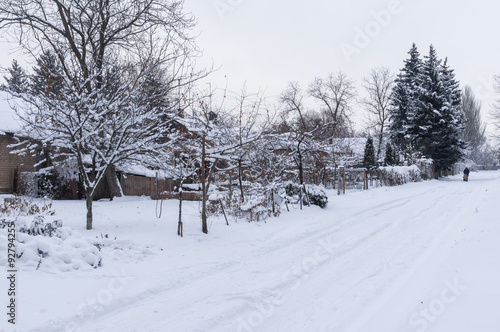 Snowy street of small village at winter season, central Ukraine © Yuri Kravchenko
