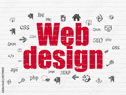 Web development concept  Web Design on wall background