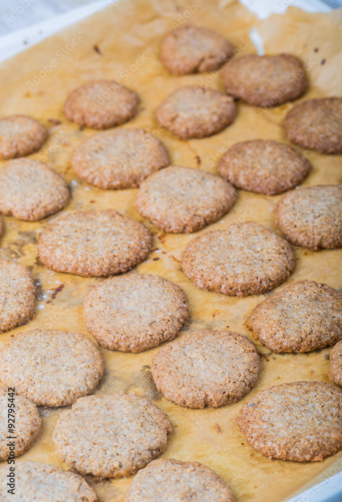 Homemade wholemeal cookies on parchment