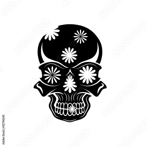 Day of The Dead Skull with flowers, dia de los muertos