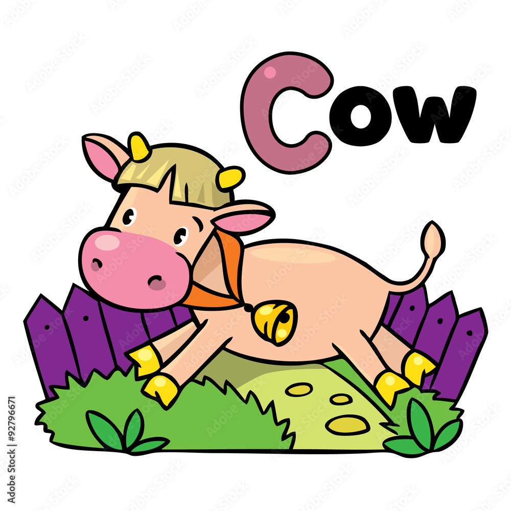 Little funny cow or calf, for ABC. Alphabet C Stock Vector | Adobe Stock