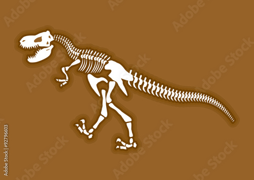 Dinosaur skeleton. Ancient animal bones in ground. FossilTyranno