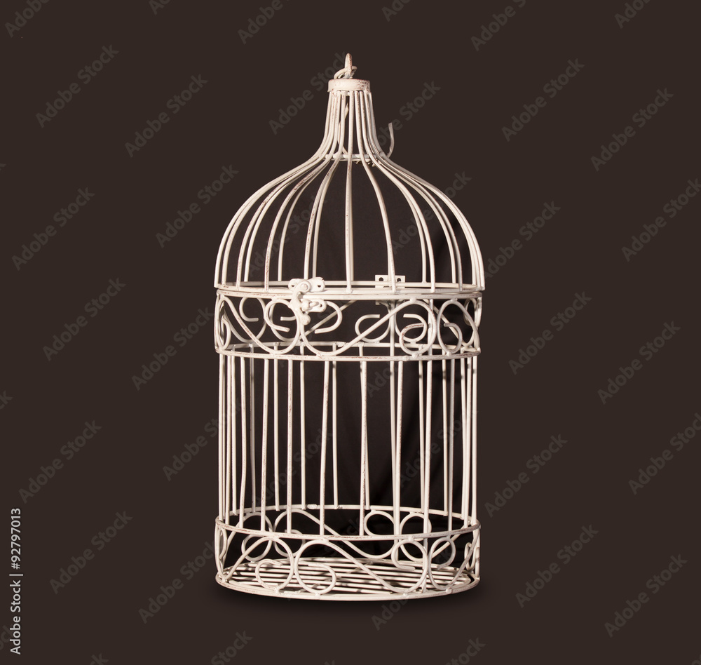 Shabby chic bird cage isolated on black background