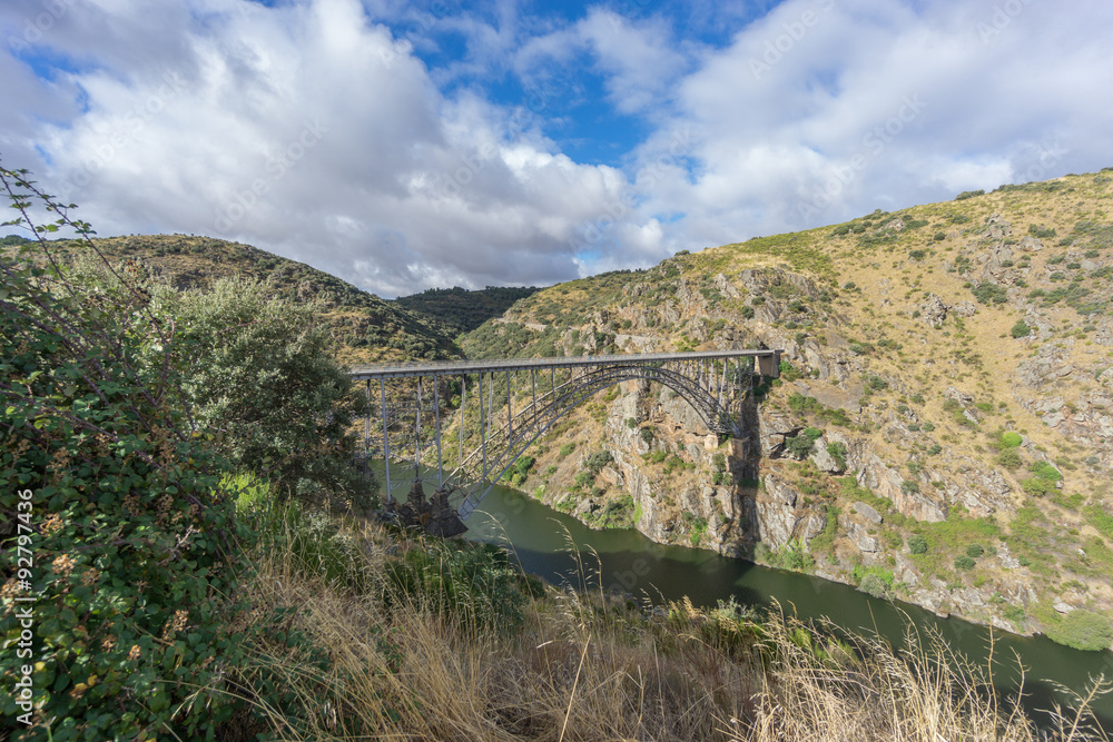 Side view of Requejo iron Bridge, Castile and Leon, Spain