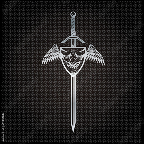 silver eagle with crown and sword crest on metal background
