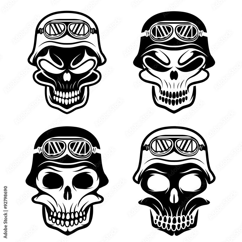 skull in helmet set, biker theme vector design template