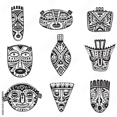 Vector set of hand drawn fancy masks in african style.