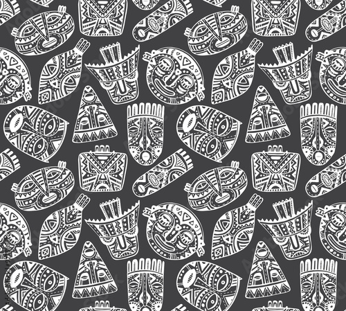 Seamless vector pattern with hand drawn fancy masks
