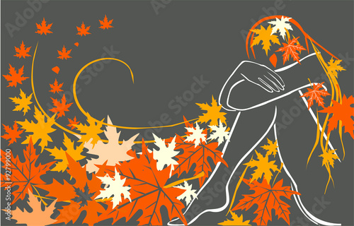  autumn melancholy Autumn leaves girl illustration