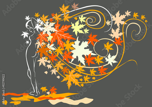 Autumn leaves girl illustration