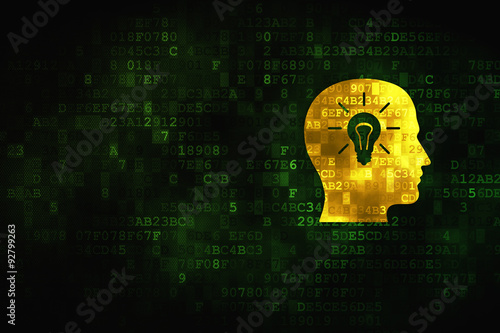 Learning concept: Head With Light Bulb on digital background