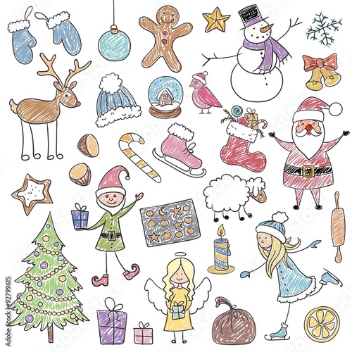 Vector Illustration of Christmas Children's Drawings