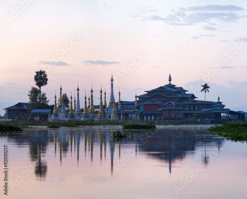 Buddhist pagoda and monastery on Inle lake, Shan state, Myanmar