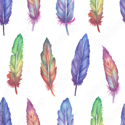 Watercolor feather seamless pattern © chelovector