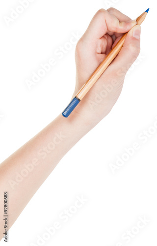 hand writes by wood blue pencil isolated