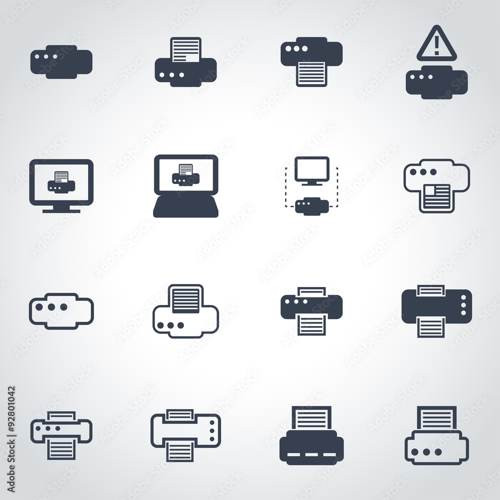 Vector black printer icon set Vector black printer icon set