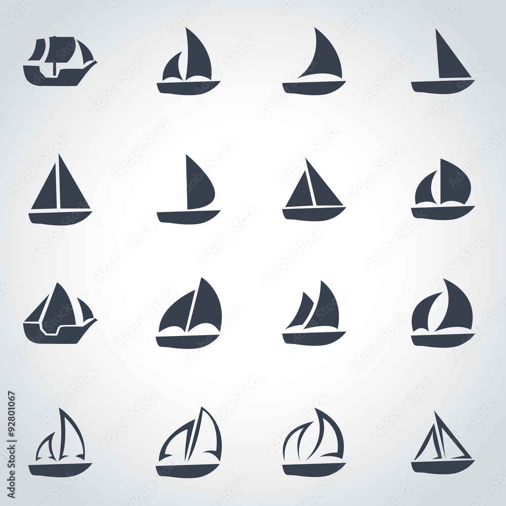 Vector black sailboat icon set Vector black sailboat icon set