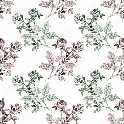 Seamless pattern with Beautiful flowers, Watercolor painting