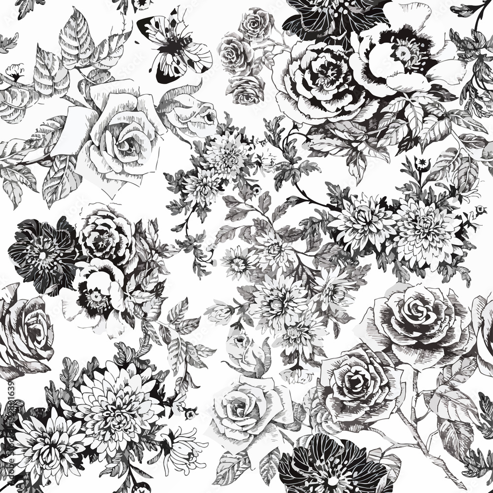 Seamless pattern with Beautiful flowers, Watercolor painting Seamless pattern with Beautiful flowers, Watercolor painting