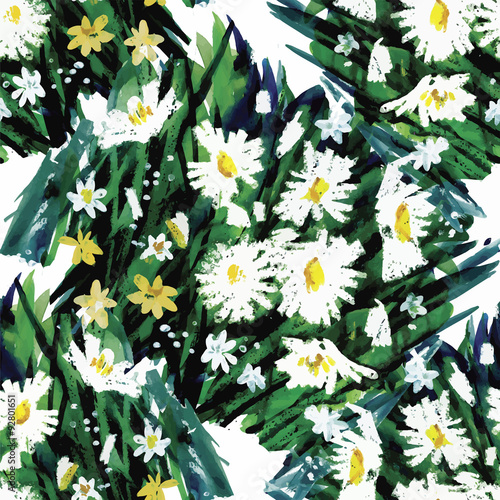 Seamless pattern with Beautiful flowers, Watercolor painting