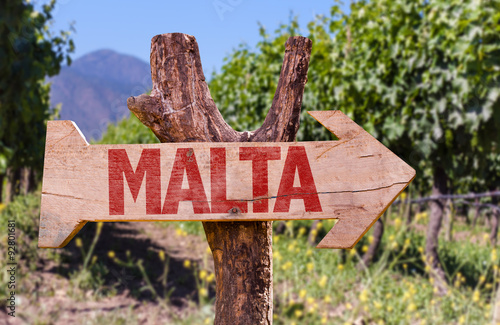 Malta wooden sign with winery background photo