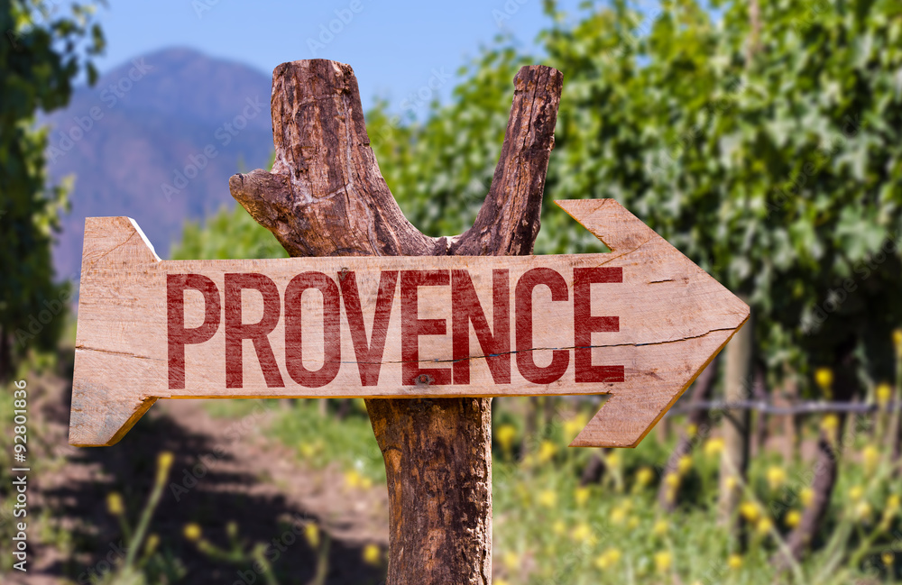 Provence wooden sign with winery background