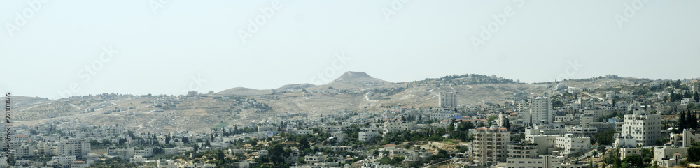 Panorama of the holy city Bethlehem and Herodium hill