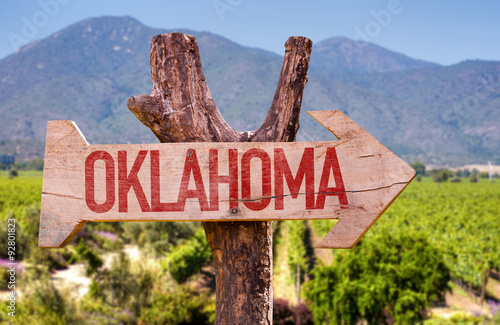 Oklahoma wooden sign with winery background