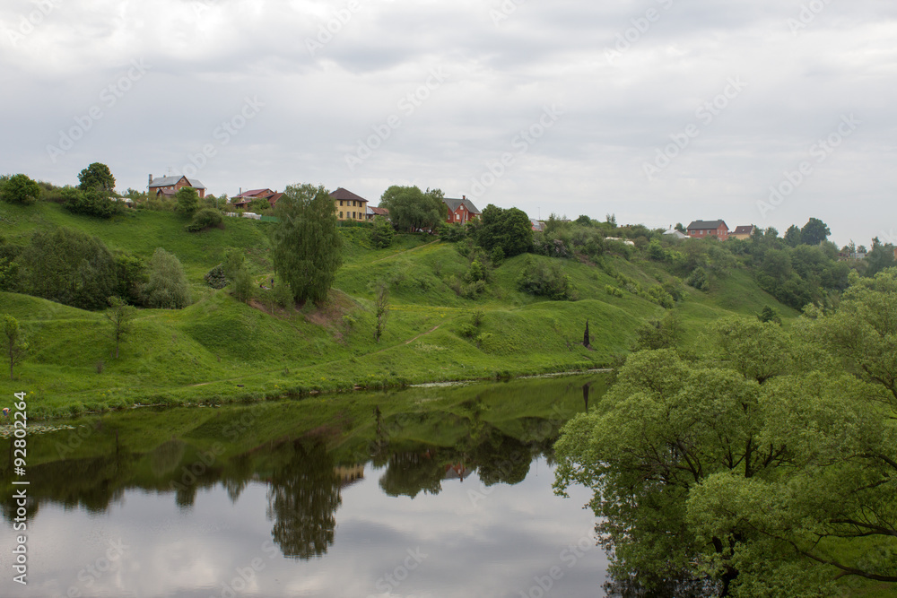 picturesque hilly bank of the river