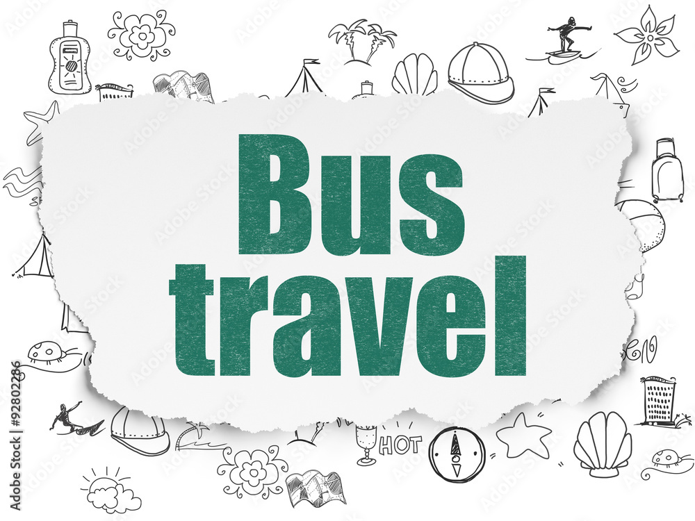 Fototapeta premium Travel concept: Bus Travel on Torn Paper background