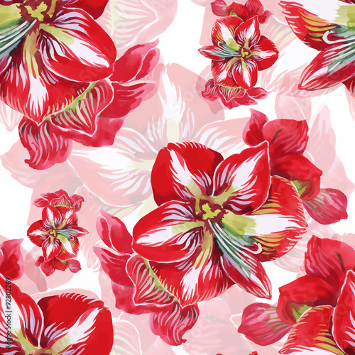 Seamless pattern with Beautiful flowers, Watercolor painting