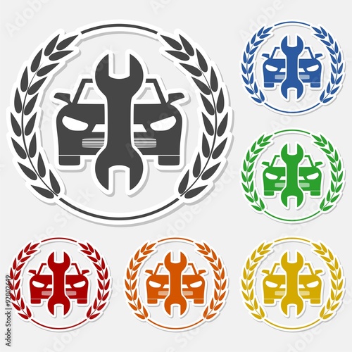 Car service vector icon, Auto repair icon sticker set