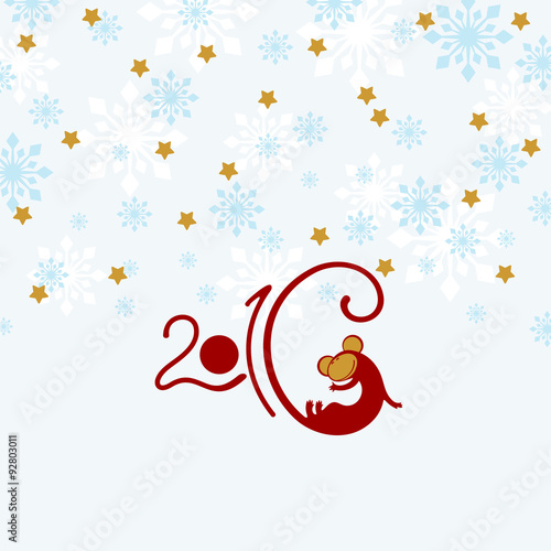 2016 New Year greeting card with it's symbol - red fire Monkey