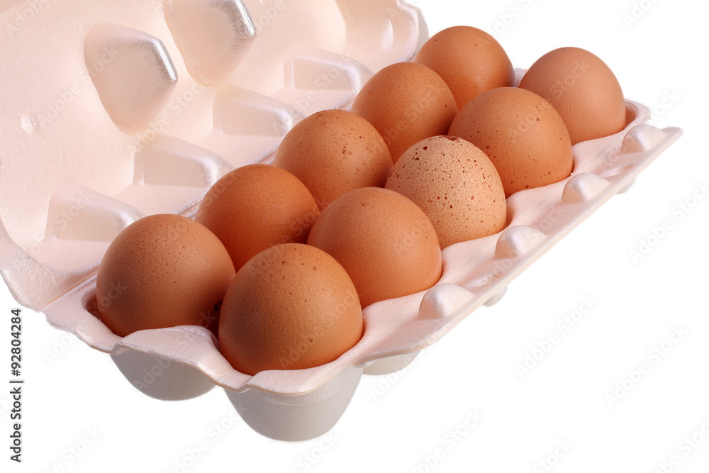 eggs in the package on a white background with Clipping Path