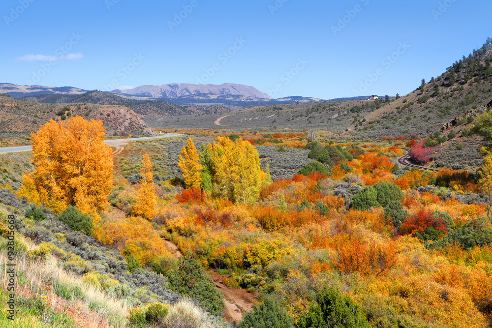 Scenic autumn landscape in rocky mountains