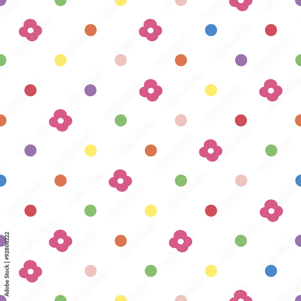 the abstract seamless pattern with colored circles and flowers on white background the abstract seamless pattern with colored circles and flowers on white background