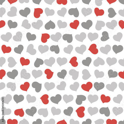 the abstract seamless pattern with gray and red hearts on white background