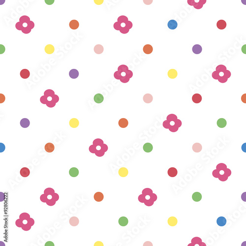 Fototapeta Naklejka Na Ścianę i Meble -  the abstract seamless pattern with colored circles and flowers on white background
