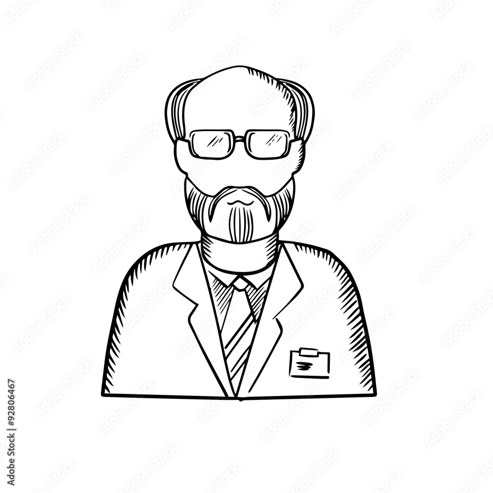 Bearded scientist in lab coat sketch